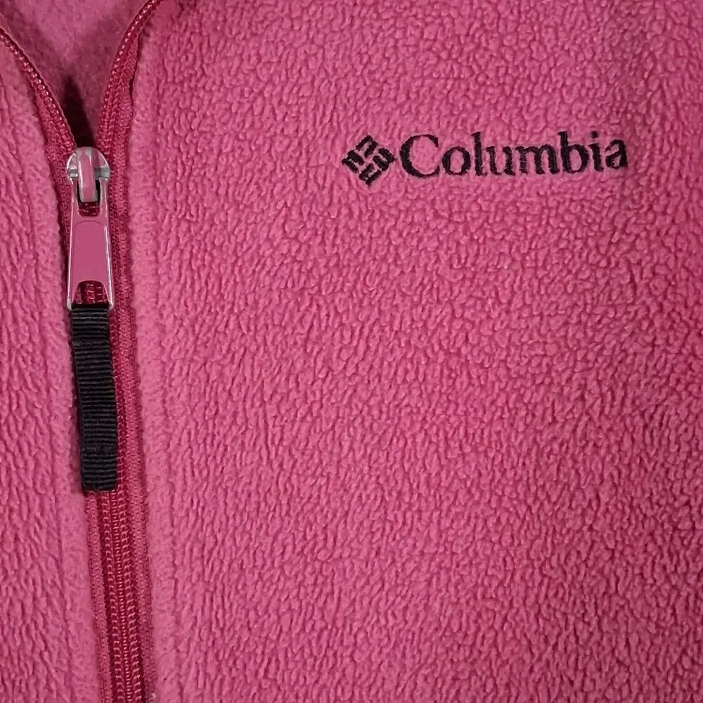 Columbia Embroidered Logo Full Zip Pink Fleece Jacket YOUTH Size 18-20
